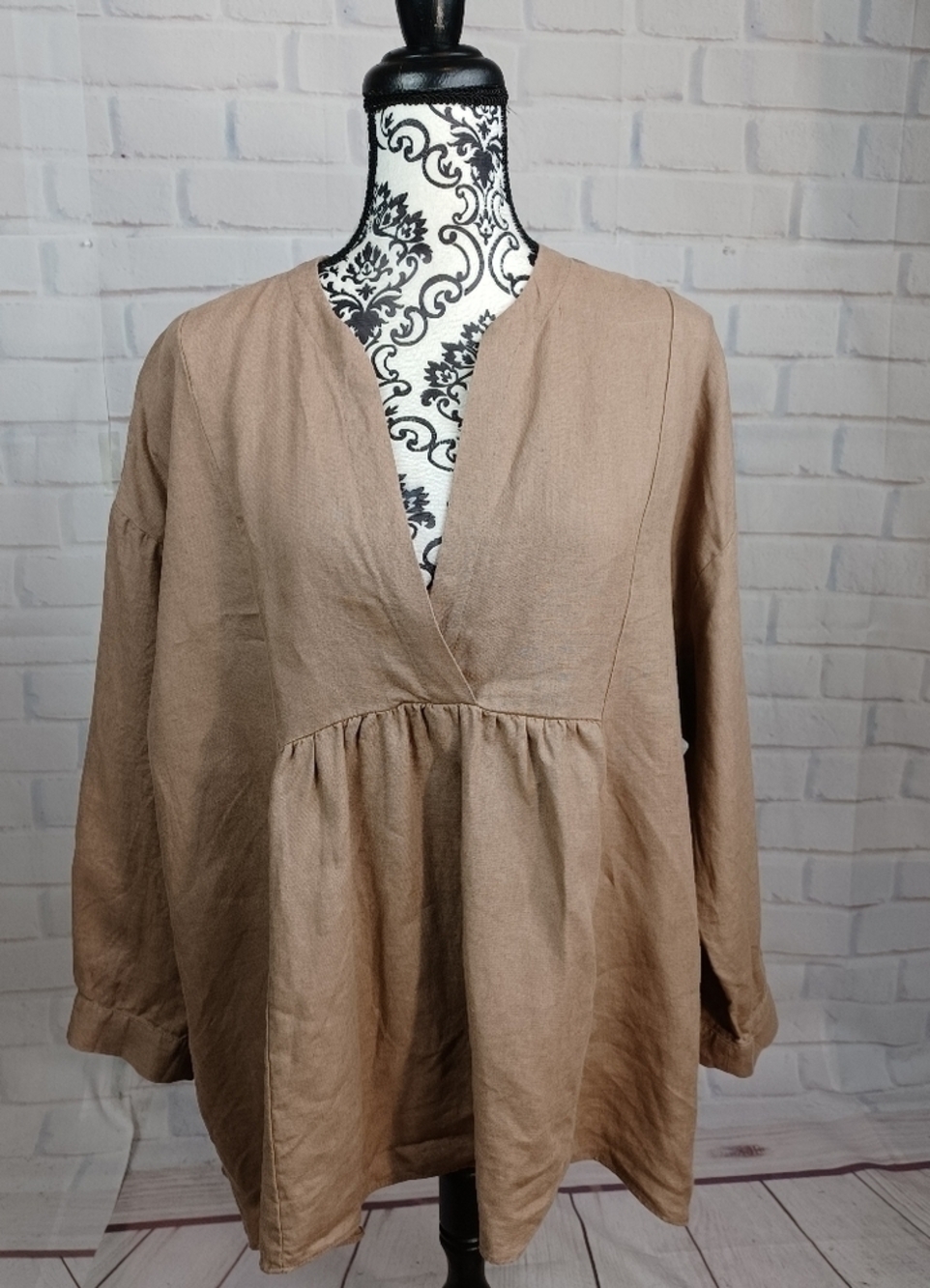 Zara women's long sleeve oversized popover tonic size medium linen hi lo RR03